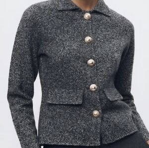 Zara Twisted 100 Wool Blazer Gray with Gold Buttons
